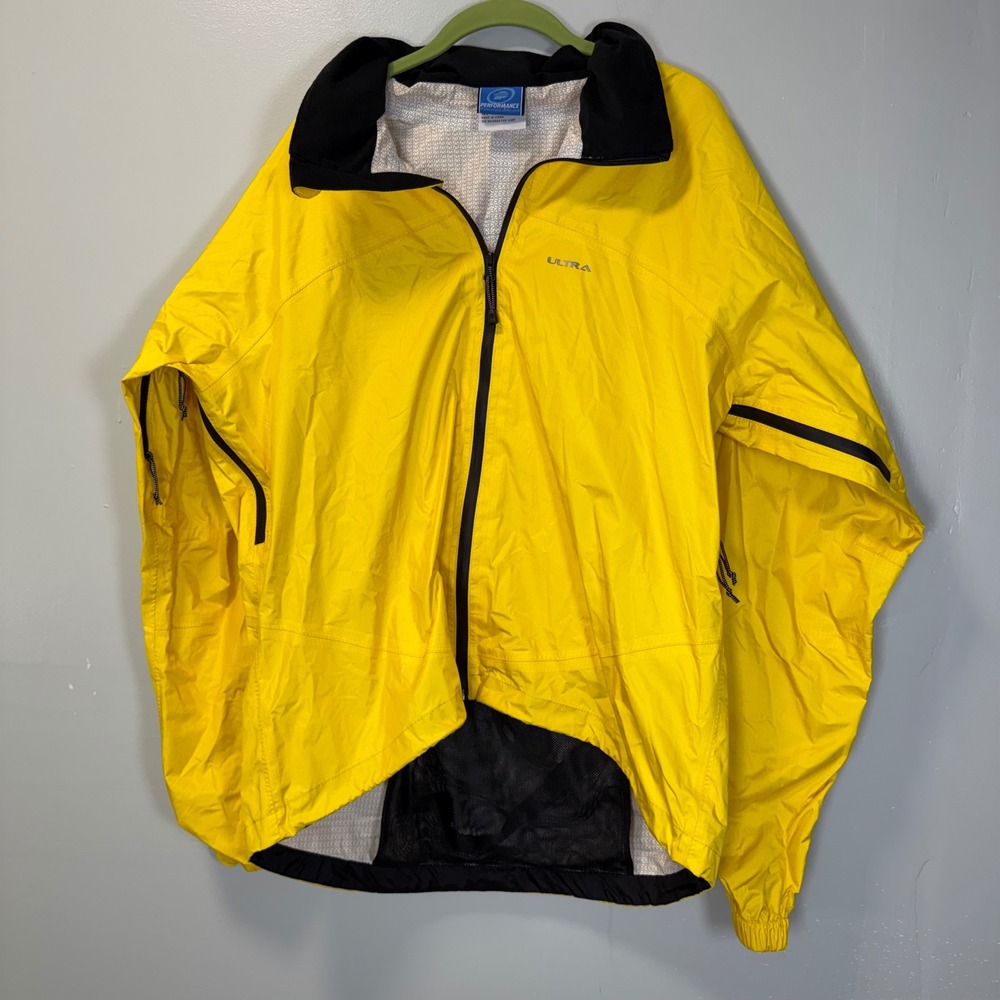 Performance Bike Ultra Cycling Jacket‎ Mens XL Yellow Ripstop Windbreaker EUC